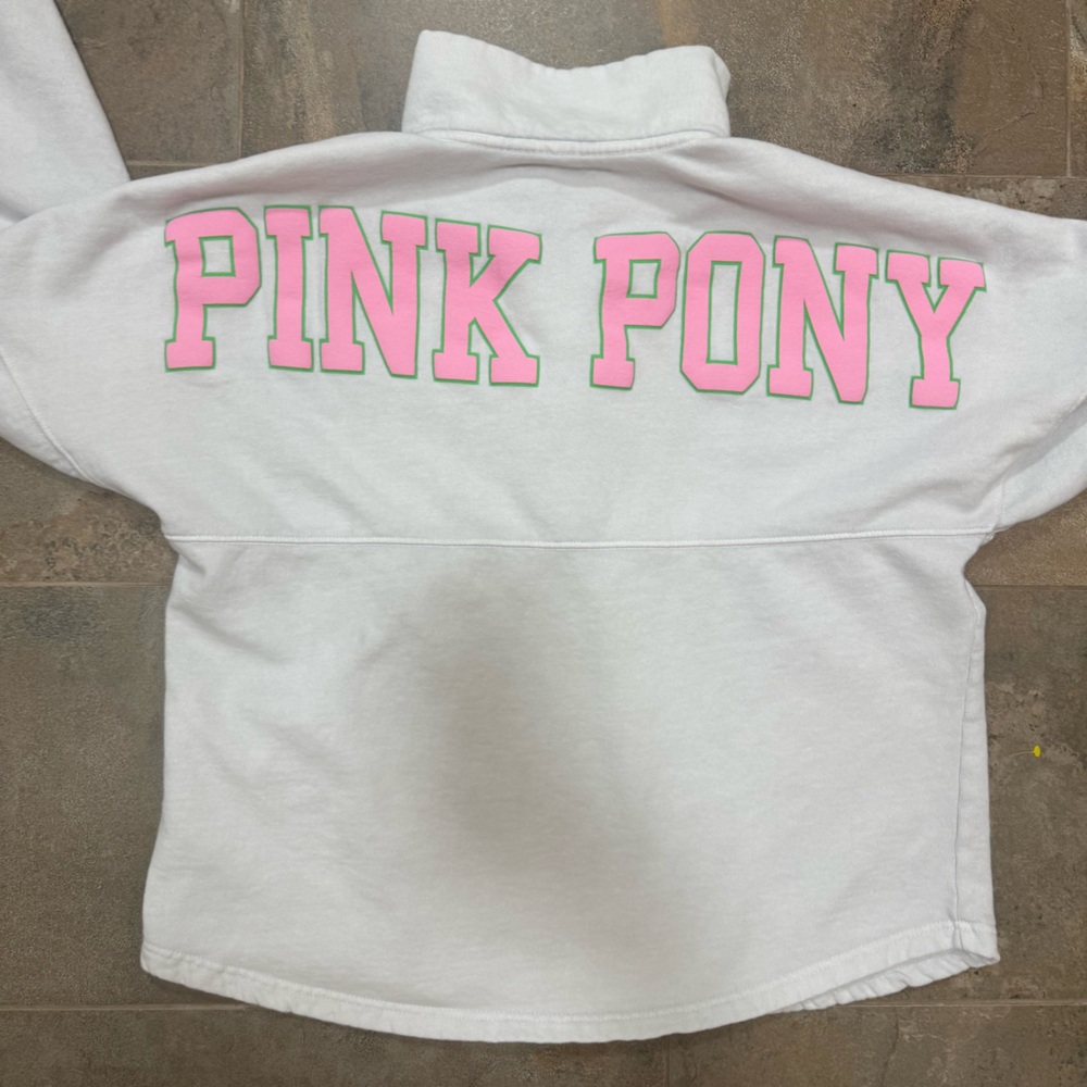 Spirit Jersey Pink Pony Snap Neck Sweatshirt Light Gray Size M Rare - Picture 7 of 9